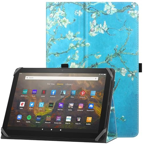 HoYiXi Universelle Hülle für 9-10,1 Zoll Tablette Fire HD 10 2021/2023 & Fire HD 10 Plus 2021/2023 mit Ständer und Handschlaufe Schutzhülle für 9-10,1 Samsung Lenovo Android Tablette - Blume