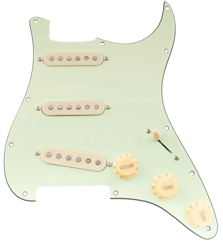 Musiclily Pro SE SSS Pre-wired Loaded Pickguard ST Gitarren Vorverdrahtetes Schlagbrett mit Staggered Alnico 5 Single Coil Tonabnehmer für Strat-Style E-Gitarre, 3-lagig Mint Green