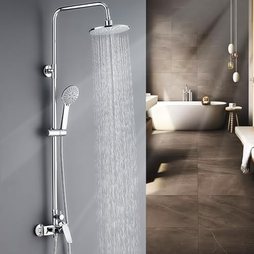 DELURA Colonna Doccia Senza Miscelatore Set Doccia Completo Sistema Doccia a Pioggia Colonna Doccia Regolabili Doccetta in ABS (20 * 20 cm)