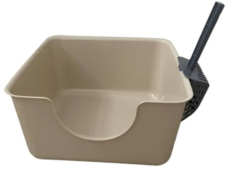 Folpus Cat Litter Box Open Top Pet Litter Tray, Durable Cat Litter Tray Box, Easy to Clean Cat Open Top Litter Trays with Scoop, Kitty Litter Pan Heighten for Small Medium Cats, 35x30x18cm, Coffee