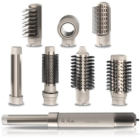 Cecotec Spazzola Ad Aria Calda Ceramiccare Airglam Champagne. 1400 W, Multifunzione 8 In 1, Ricciolo, Pettine, Asciuga ed Elimina L'Effetto Crespo, 3 Velocità, 3 Temperature, Rivestimento Ceramico.