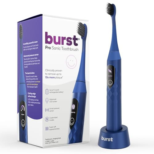 Burst Pro Sonic Advanced Electric Toothbrush for Adults (Blue) | Soft Bristles | 33,000 Vibrations | Long-Lasting Battery and Multiple Brushing Modes