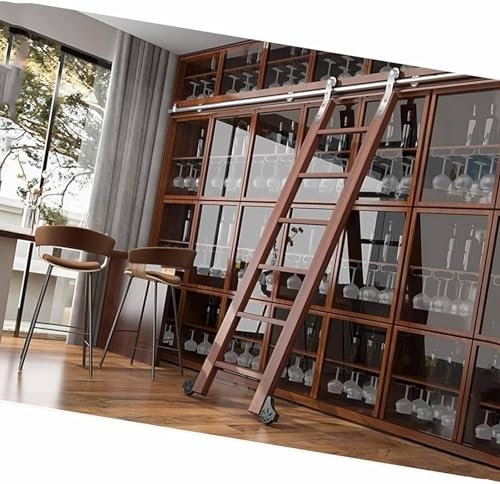 Matériel d'échelle roulante bibliothèque - Kit de rail d'échelle coulissante pour bibliothèque, accessoires de quincaillerie pour porte coulissante coulissante, rail de suspension pour échelle mobile