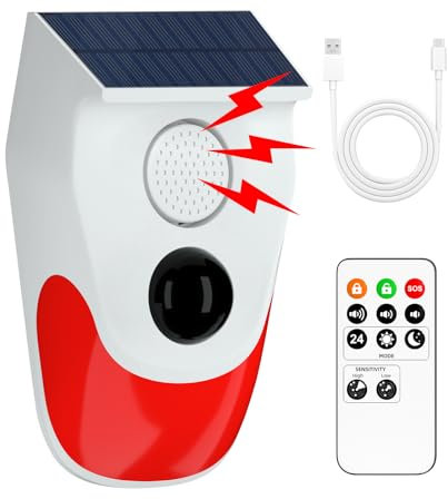 Chatthen Sistemi di sicurezza domestica, allarme solare con sensore di movimento con monitoraggio remoto, allarme esterno resistente alle intemperie, 120 dB 24 ore 3 modalità per casa, fattoria,