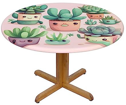 WapNo Bonito mantel redondo con diseño de plantas suculentas, impermeable y lavable, con bordes elásticos, adecuado para decorar mesas redondas, pequeño, color negro