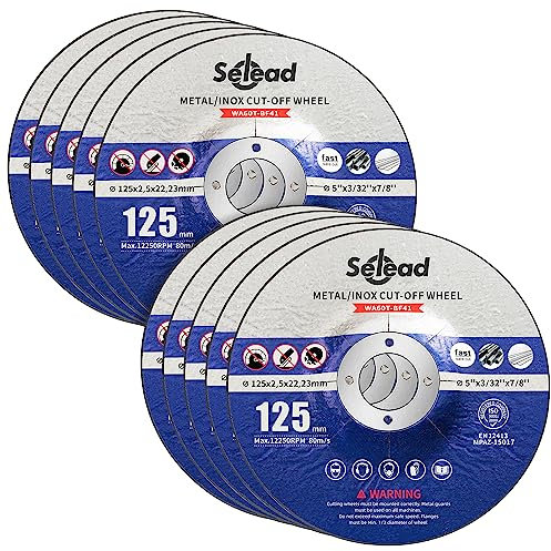 Selead 10 PCS Cutting Discs 125mm Metal and Stainless Grinder Discs 2.5mm Thin Metal Cutting Discs for Angle Grinder Blue