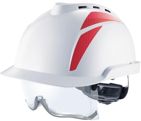 MSA V-Gard930 belüfteter Schutzhelm mit integrierter Überbrille, leicht, komfortabel, sicher weiss material acrylonitrile-butadiene-styrane