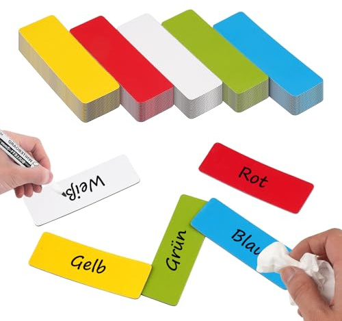 Lot de 80 bandes magnétiques inscriptibles - 60 x 20 mm - Aimants effaçables - 5 couleurs - Étiquettes magnétiques inscriptibles pour tableau blanc, tableau magnétique, réfrigérateur