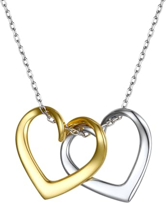 Suplight Damen-Halskette mit Herz Anhängern 925er Sterling Silber Doppel Herz Anhänger Heart Schmuck Karabinerverschluss, Länge 40+5cm