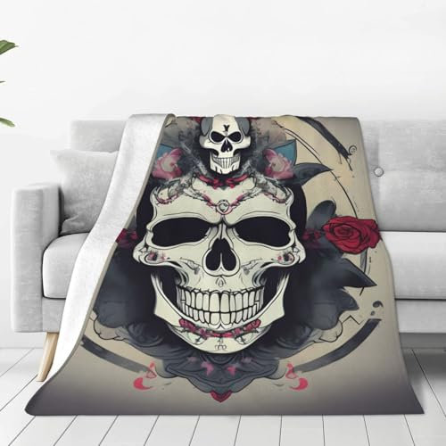ETASUIOL Ultraweiche Micro-Fleece-Decke mit Totenkopf-Motiv, vielseitige, tragbare Flanelldecke für Bett, Sofa, Reisen
