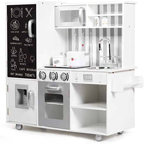 DREAMADE Spielküche Kinderküche mit Licht und Sound, Kinderspielküche mit Spüle Herd Kühlschrank Backofen, Holzküche Spielzeugküche, Kinder Küche aus Holz mit Zubehör für Kinder ab 3 Jahre