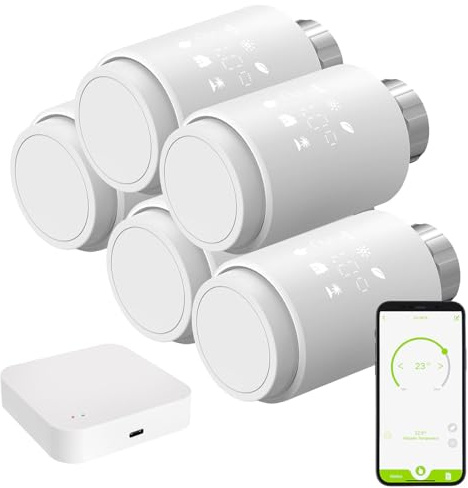 revolt Thermostat ZigBee: 5er-Set smarte Heizkörperthermostate mit Display, App, ZigBee-Gateway (Thermostat WLAN, WLAN Heizkörper, Heizung)