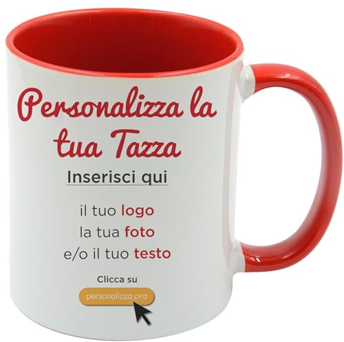 AL PRODUCTION Tazza Personalizzata con Foto, Testo e Logo - Mug in Ceramica con Stampa Personalizzabile per Colazione - Idea Regalo Uomo e Donna per Amici e Familiari - Made in Italy (Rosso)