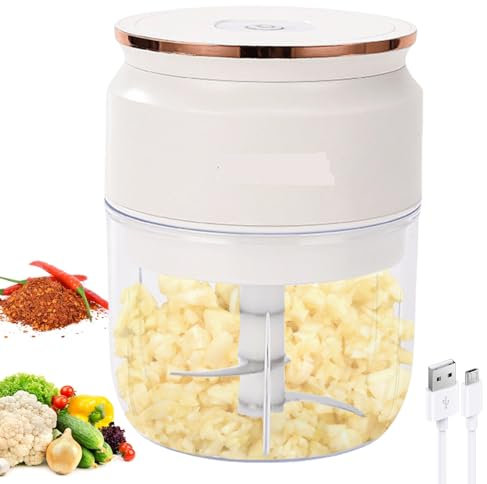 Picadora de cebolla eléctrica, 300 ml, pequeña, cortador de verduras eléctrico con cable de carga USB, picadora multipicadora de carne, recargable, picadora de verduras para carne, cebollas, ajos