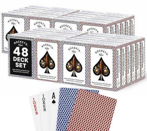 Regal Games [48 Decks] Rockets Bulk Playing Cards Set for Adults & Professionals - 310 GSM Linen Finish - Poker Cards for Blackjack, Euchre, Canasta - Casino Grade, Travel & Game Night Cards