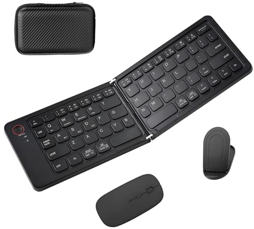Clavier et souris pliables, combo clavier et souris pliables avec étui de voyage, clavier Bluetooth portable pour iPad, ordinateurs portables, tablettes - Noir