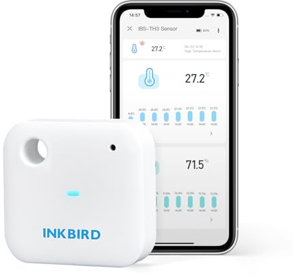 Inkbird Innentemperatur-Feuchtigkeitssensor, IBS-TH3 Wlan Thermometer und Hygrometer | für Temperatur und Feuchtigkeit, passend für Weinkeller, Gewächshaus und Garage