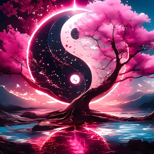 DPHERO 5D Arbre de Vie Diamond Painting Kits, DIY Yin et Yang Art du Diamant Painting Kit Complet, Tai Chi Kits de Peinture sur Diamant Point de Croix Paint pour Adultes Débutants 30x30 cm