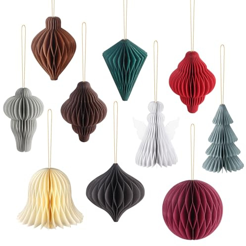 10 Stück Weihnachten Baumschmuck Papier, Weihnachts Wabenbälle Hängende, Papier Ornamente Weihnachtsbaum für Weihnachtsfeiern, Christbaumschmuck, Silvester, Heimdekoration