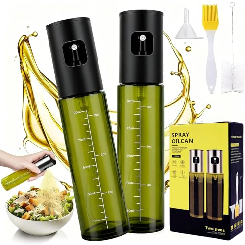Generisch Ölsprüher für Speiseöl, 2 x 100 ml Öl Sprühflasche aus Glas, Olivenöl Sprüher für Heißluftfritteuse, Küche, Salat, Grillen und Backen, Ölspender aus mit Trichter