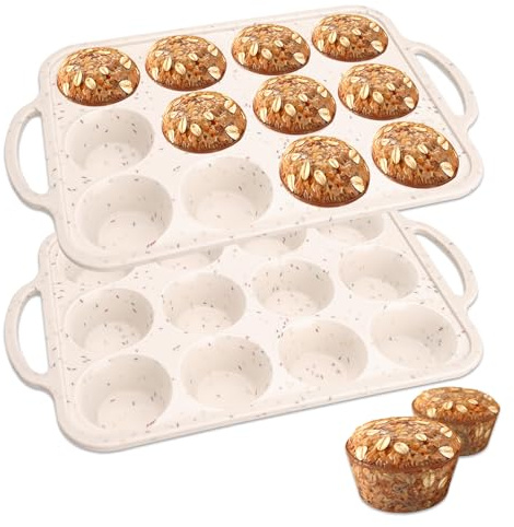 OtumnFS 2 Packs 12 Cups Silicone Muffin Pan for Baking with Metal Reinforced Frame,Regular Size Nonstick Silicone Cupcake Pan,Oven Dishwasher Safe Baking Mold for Muffins Cupcakes