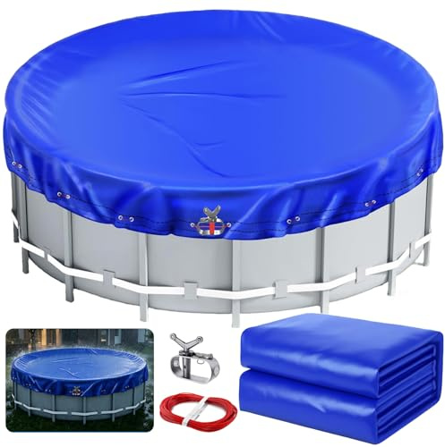 Cubierta de piscina redonda para piscinas Ø 320-366 cm, lona solar UV-resistente de piscina redonda de material PE 200g/m², cubierta de piscina para verano e invierno, Ø 420 cm de cubierta de piscina