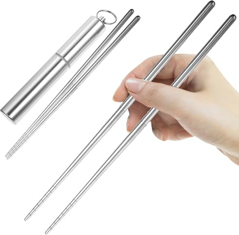 Toyvian Portable 304 Stainless Steel Folding Chopsticks Set - Reusable Collapsible Travel Utensils with Storage Case - Dishwasher Safe Metal Chopsticks for Camping, Office & Sushi