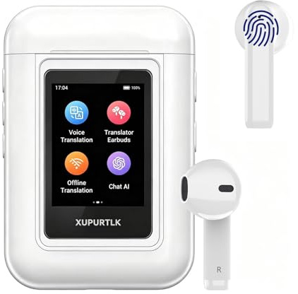 Xupurtlk AI Translation Earbuds Real Time, 120 Offline Packages Audifonos Traductores Inglés Español, Language Translator Earbuds with 74 Online Languages, A8 Translator Device for Travel/Business