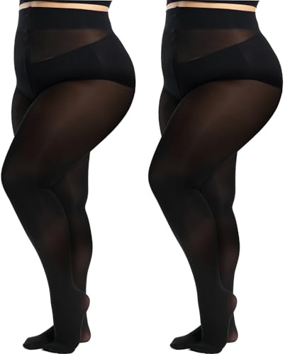 VLYX Medias Tallas Grandes con Cintura Alta - Set de 2 Pantis Opacos 80D para Mujer, Medias Suaves de Color Sólido