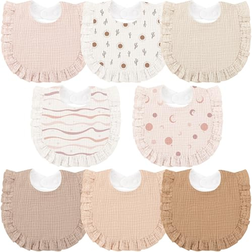 bearmoss Muslin Baby Dribble Bibs Baby Bandana Soft Drool Bibs for Unisex Baby Girls Boys Toddlers Drooling and Teething, 8pack(Brown)