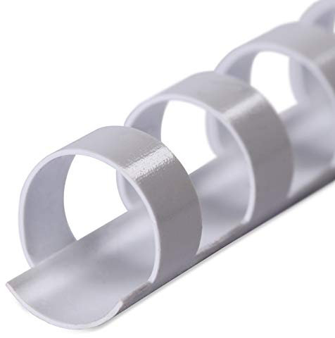 Plastikbinderücken, WEIß, 8 mm, 21 Ringe, 100 Stück, für ca. 40 Blatt – Plastikringbindung, Spiralbindung, Ringbindung