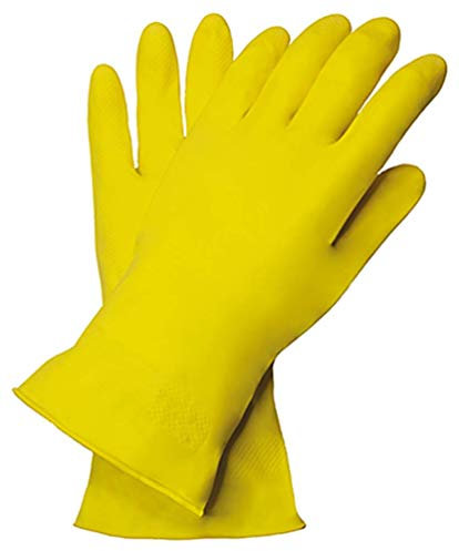 Nitras 3220 Lot de 12 Paires de Gants en Latex - Gant Menage - Veloursés - pour Contact Alimentaire - Etanches Longs pour Nettoyage Vaisselle Linge - Jaune