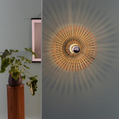 Lightbox Wandleuchte Ø 33 cm Gold, E27, max. 52 W Lampe | Dekorative Wandlampe mit besonderem Lichteffekt, stimmungsvoller Akzent fürs Wohnzimmer