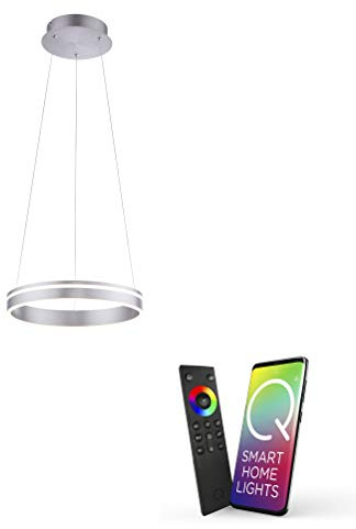 Paul Neuhaus Q-VITO LED Pendelleuchte 40cm silber smarthome Fernbedienung | Works with Alexa, Smart Home, Fernbedienung, CCT warmweiß – kaltweiß