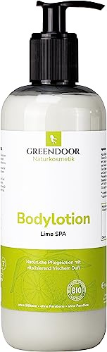GREENDOOR Kroppslotion Lime 500 ml, hudmat för torr hud, naturlig vegansk kroppsmjölk med ekologiskt sheasmör, fräsch doft, naturkosmetiklotion utan parabener silikon, unisex