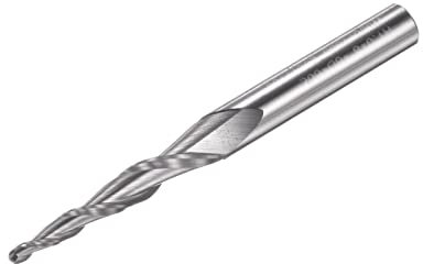 sourcing map Tapered Ball Nose End Mill, Uncoated Solid Carbide 2 Flute Spiral Milling Cutter, 1mm Radius, 2mm Diameter, 6mm Shank, 60mm Length, 8 Degree Angle