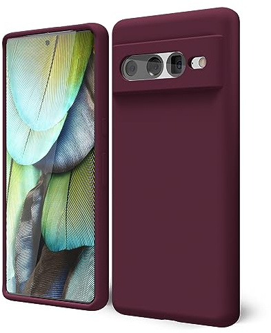 Oakxco for Google Pixel 7 Pro Phone Case Liquid Silicone, Cute Thin Slim Soft Rubber TPU Plain Smooth Gel Cover for Women Girl Aesthetic Design, Matte Solid Protective & Shockproof, Burgundy Plum Wine