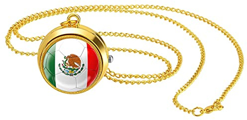 JewelryWe Taschenuhr Herren Weltmeisterschaft WM Flagge Kettenuhr Analog Quarz Uhr mit Halskette Kette Pocket Watch Geschenk für Männer Frau