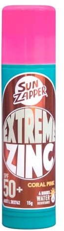 Sun Zapper Zinc Stick - Pink Colour Sunblock SPF 50+ Zinc Oxide Sunscreen Stick for Face Mineral Sun Cream Made in Australia