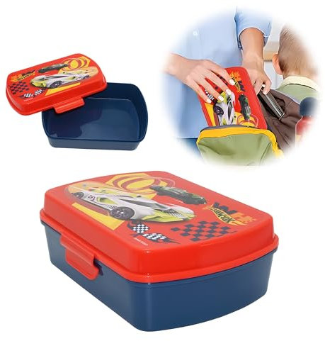 Hot Wheelies - Contenitore per il pranzo per bambini, rettangolare, in plastica, a prova di perdite, per snack, picnic, senza BPA, per scuola, asilo e asilo, 20 cm