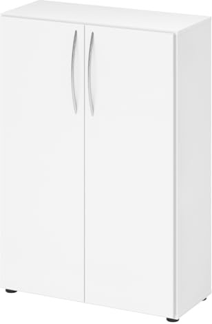 bümö Mehrzweckschrank 80cm breit, Aktenschrank o. Schuhschrank klein, Schrank mit Regal, Kommode in weiß aus Holz, Vorratsschrank & Haushaltsschrank mit Metallgriffen
