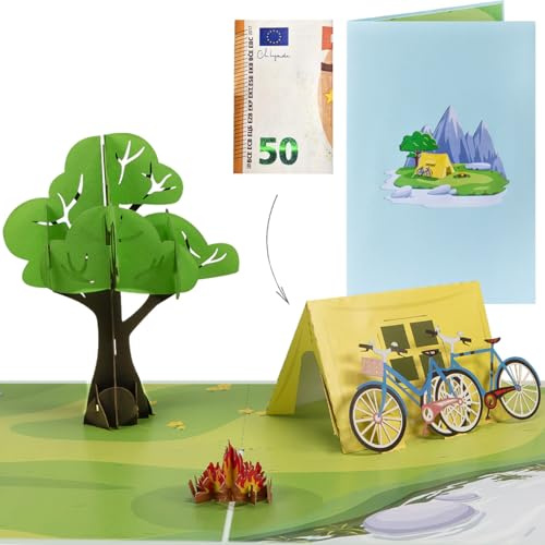Sweetpopup® 3D Pop-Up Karte Camping – Grußkarte mit Zelt & Fahrrädern – Geburtstagskarte & Gutschein für Urlaub oder Fahrradtour – Geschenk für Camper & Wanderer (060)