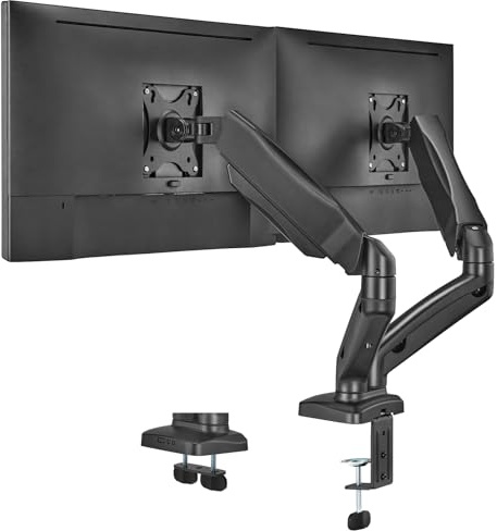PUTORSEN Bildschirmhalterung 2 Monitore für 17-32 Zoll Flach & Curved Bildschirme, 9 kg/arm, Monitor Halterung 2 Monitore Höhenverstellbar, Neigbar Schwenkbar Drehungbar, VESA 75/100 mm Tischhalterung