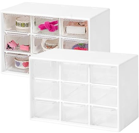 2pcs Caja Almacenamiento Con 9 Cajones Caja De Almacenamiento, Organizador De Plástico Organizador De Cajones De Escritorio Cajones Transparente, Para Almacenar Joyas Cosméticos Piezas Pequeñas