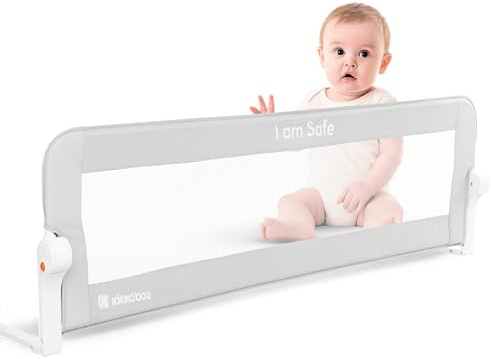 KikkaBoo Kinderbettgitter I AM Safe, Sicherheitsgitter 150 cm, Fallschutz, Bettgeländer, einfache Montage, Klappstange, Grau