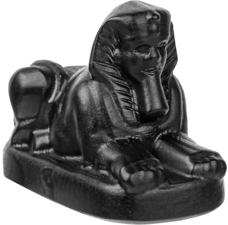 TUMBEELLUWA Schwarze Obsidian-Sphinx-Statue, realistischer Kristallstein, lebensechte Tier-Sammelfigur, Ornament für Desktop-Tischdekoration, 4 cm