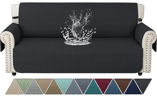Ystyle Sofa Überzug 3 Sitzer Mit Armlehnen, Sofabezug Wasserdicht, Wohnzimmer Antirutsch Sofaschoner, Kratzfester Couch Überzug Für Haustiere, Katzen, Hunde, Spielende Kinder, Schwarz