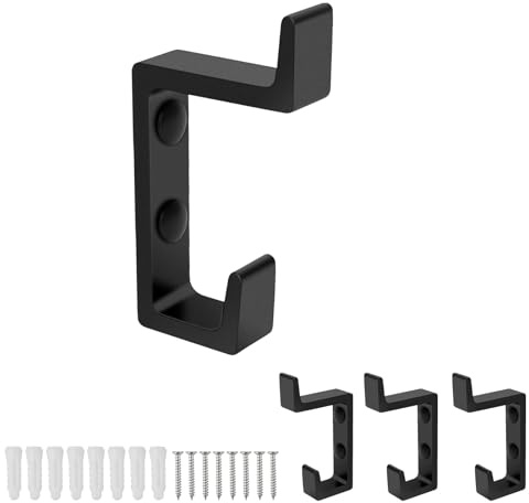 KINHARD 4er Set Kleiderhaken Akustikpaneele, U Haken Wandhaken Schwarz aus Aluminium, Garderobenhaken für Akustikpaneele, Doppelhaken für Jacken, Mäntel und Hüte – 15 mm