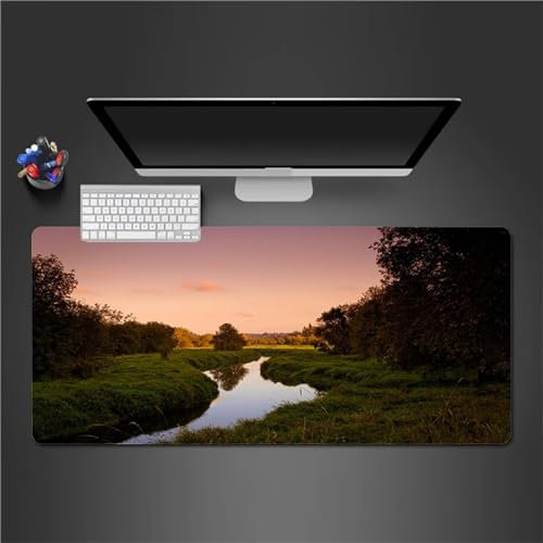 Mauspad XXL, 900x400x2mm Große Sonnenuntergangslandschaft Gaming Mauspad, rutschfest Schreibtischunterlage, Waschbares Mousepad mit Vernähte Kanten für Gamer PC Maus und Tastatur