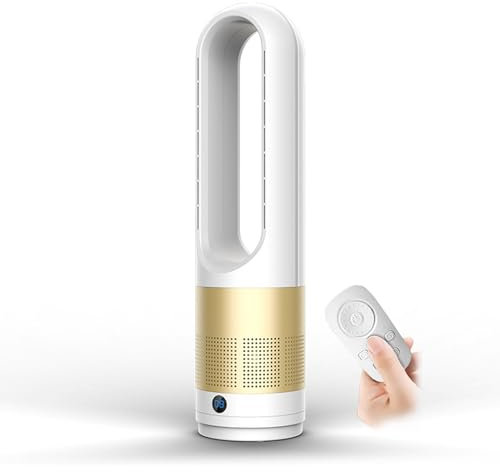 TONSTE Ventilador Sin Aspas con Mando a Distancia, 8 Velocidades, Temporizador 8H Ventilador de Pie Con Pantalla LED Ventilador de Mesa Silencioso con Oscilación de 80 para Dormitorio(Yellow)